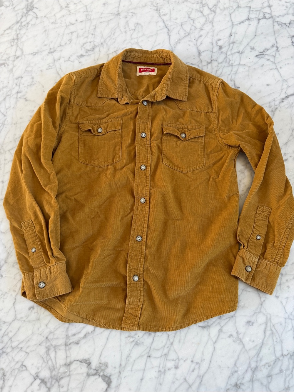 Boys Sz 10/12Y Wrangler Corduroy Button-Down Shirt Mustard Western Wear